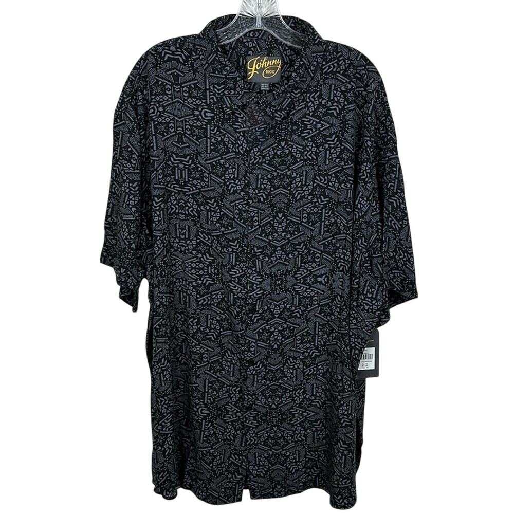 Johnny Bigg Tribal Print Button Up Shirt in Charcoal Men's 1XL Big & Tall
